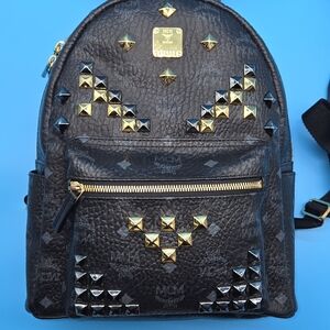 MCM Black and Gold Studded Backpack